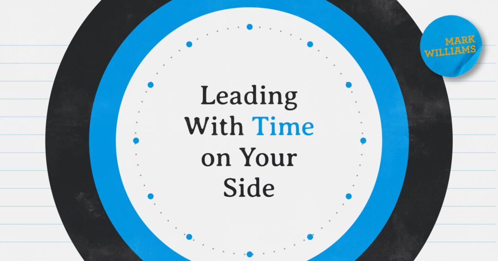 Clock graphic that says leading with time on your side